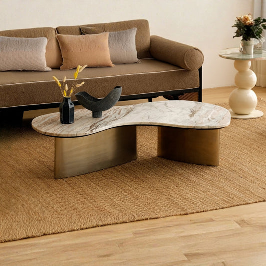 Tatvaacasa Aura Curved Marble-Top Coffee Table