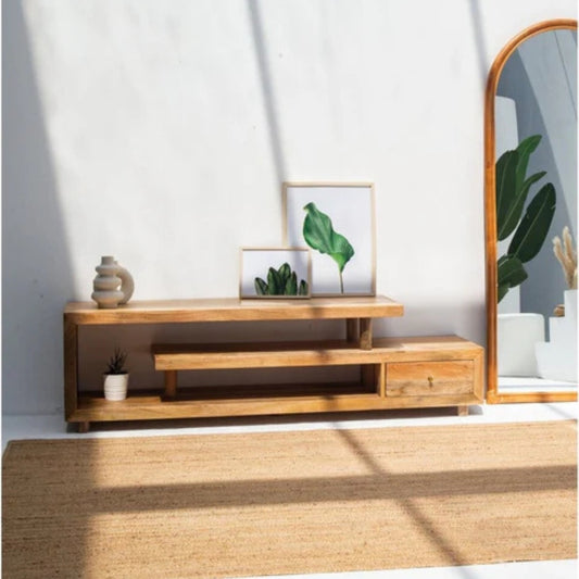 Tatvaacasa Modern Solid Wood TV Console with Storage Drawer