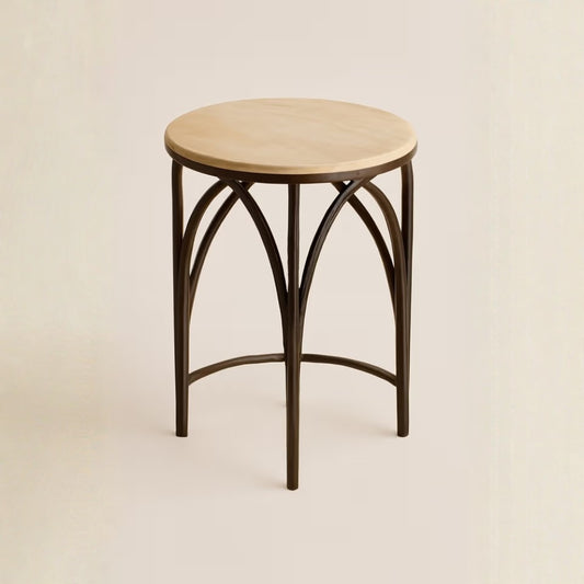Iron Side Table with Travertine Top