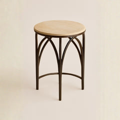 Iron Side Table with Travertine Top