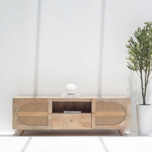 Natural Rattan Wood Media Unit (Solid Wood )