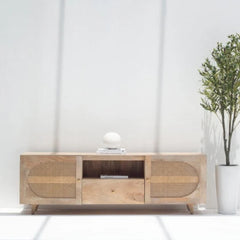 Natural Rattan Wood Media Unit (Solid Wood )