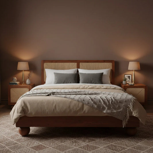 Modern Queen Size Bed With Side Small Sideboard Bedroom Set