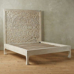 Hand Carved Bed Frame White