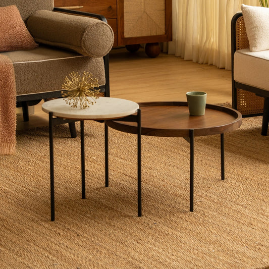 Modern Coffee Table with Metal Legs Nesting Table