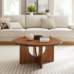 Tatvaacasa Round 34" Coffee Table in Walnut