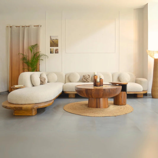 Mango Wooden Teak Finish wood Sectional sofa
