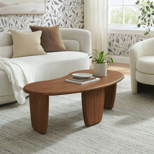 Tatvaacasa Kidney-Shaped Free Coffee Table in Walnut
