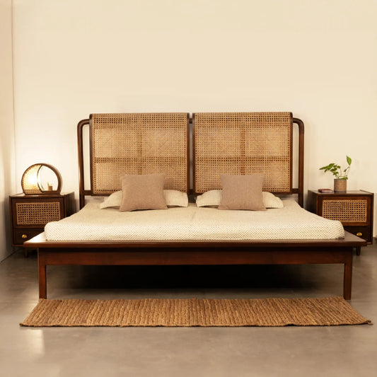 Rattan Mango Wooden Bed for Bedroom