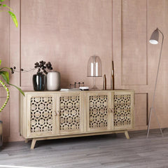 Solid Mango Wood Hand Carved Sideboard & Cabinet