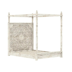 Hand-Carved Solid Mango Wood Canopy Bed