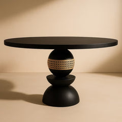 Modern Black Pedestal Dining Table with Cane Detail