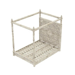 Hand-Carved Solid Mango Wood Canopy Bed