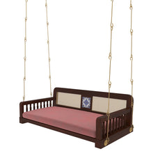 Wooden Swing with Cane Backrest and Cushioned Seating