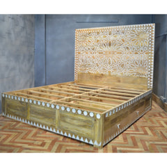 Hand Carved Design Dual Tone Storage Bed