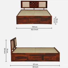Sheesham Wood Queen Size Bed With Box Storage