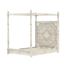 Hand-Carved Solid Mango Wood Canopy Bed
