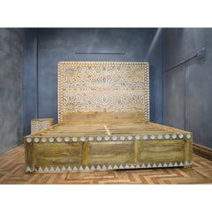 Hand Carved Design Dual Tone Storage Bed