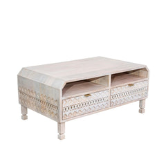 Wooden Centre Coffee Table with 4 Channeled Drawers