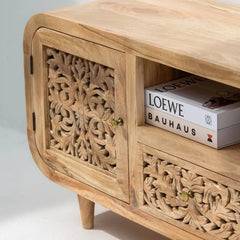 Wooden Carving Two Door Tv Stand