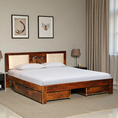 Solid Wood King Size Bed With Storage Drawers