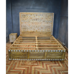 Hand Carved Design Dual Tone Storage Bed