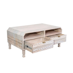 Wooden Centre Coffee Table with 4 Channeled Drawers