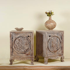 Hand-Carved Mango Wood Bedside Tables