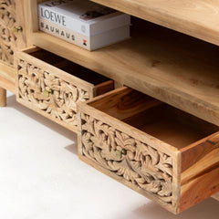 Wooden Carving Two Door Tv Stand