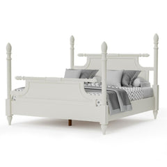 White Solid Wood Platform 4 Poster Bed