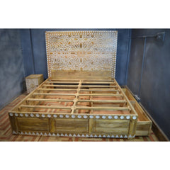 Hand Carved Design Dual Tone Storage Bed