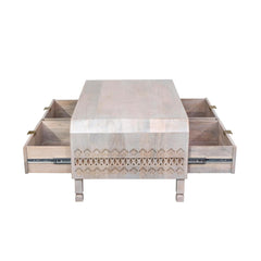 Wooden Centre Coffee Table with 4 Channeled Drawers