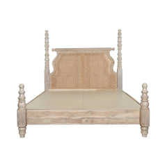White Distressed Teak Wood Bed