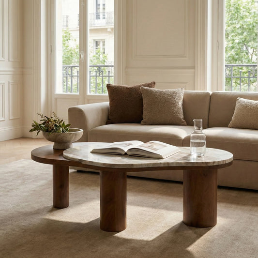 Wooden Coffee Table With Marble Top Mix