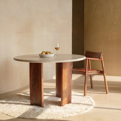 Tatvaacasa Modern Round Solid Wood Dining Table Set with Marble Top