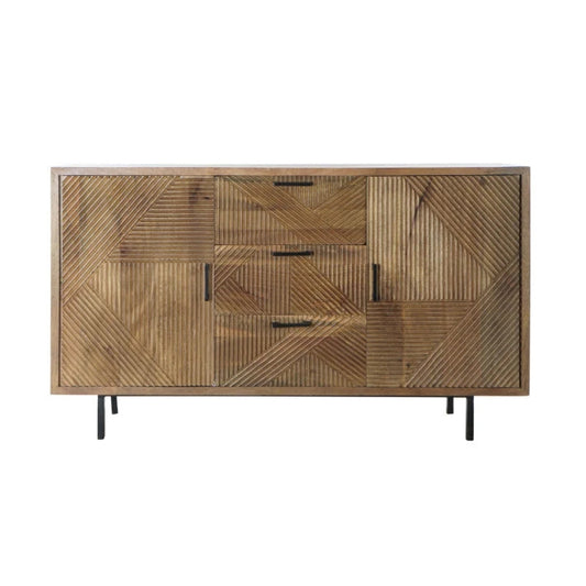 Natural Wood TV Cabinet with Metal Legs