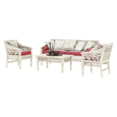 Solid Wood Hand Carved 4 Piece Living Sofa Set