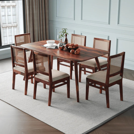 6-Seater Solid Wood Dining Table Set with Chair