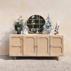 Tatvaacasa Cane Front Solid Wood TV Unit with Storage Cabinet