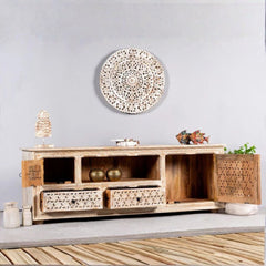 Hand‑Carved Solid Mango Wood TV Unit
