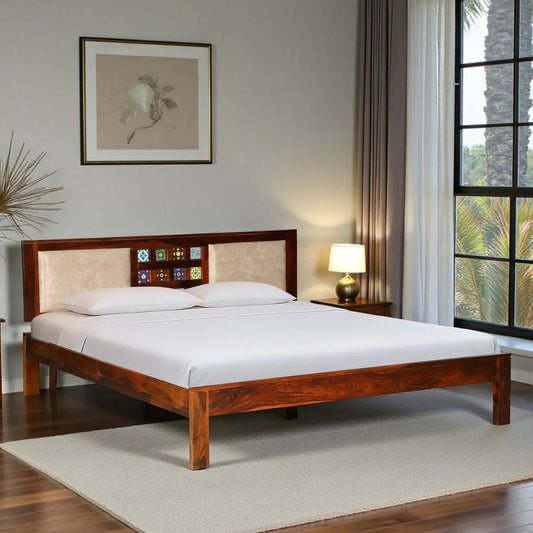 Solid Sheesham Wood Queen Size Bed Without Storage
