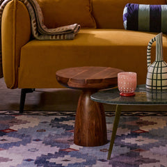 Round Wooden Walnut Finish Side Table