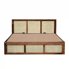 Rattan Solid Wood Cane Bed With Hydraulic Storage