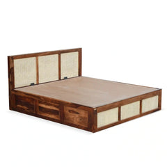 Rattan Solid Wood Cane Bed With Hydraulic Storage