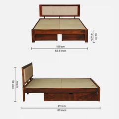Solid Sheesham Wood Queen Size Bed With Storage Drawers