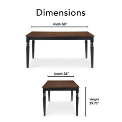 Classic Wooden 6-Seater Dining Table with Turned Legs – Brown Top & Black Base