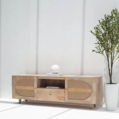 Natural Rattan Wood Media Unit (Solid Wood )
