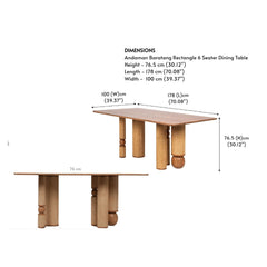 Tatvaacasa Handcrafted Solid Wood Dining Table with Rattan Wrapped Cylindrical Legs