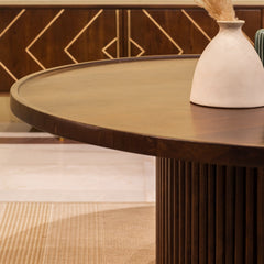 Tatvaacasa Gold Wooden Round Coffee Table