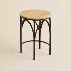 Iron Side Table with Travertine Top